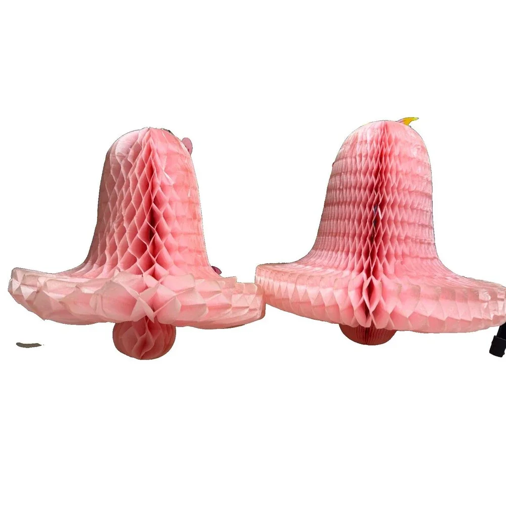 Vintage Hallmark Honeycomb Tissue Bell Decoration Pink Set of 2